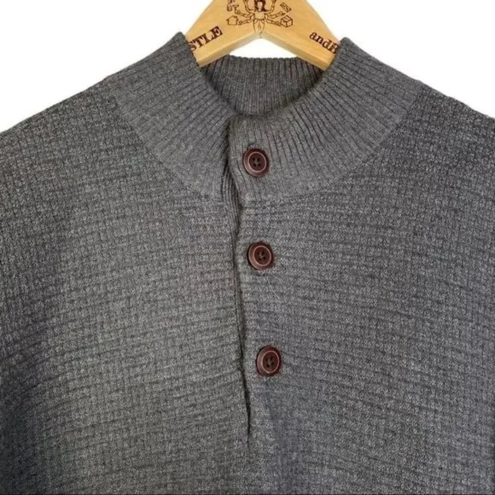 G.H. BASS & CO. MEN'S DARK GRAY 1/4 BUTTON MOCK‎ NECK SWEATER SIZE XL-EUC